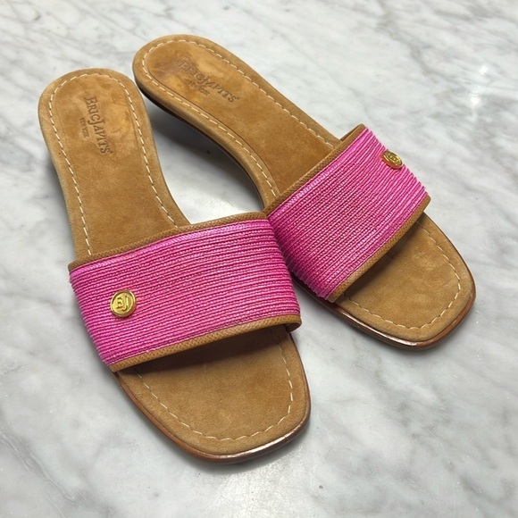 Eric Javits' Pink Raffia Slip On Sandal Kitten Heel Size 8.5 NWOT - Picture 1 of 8